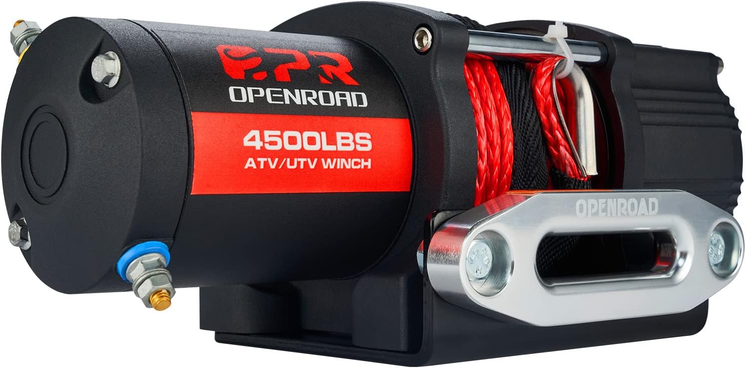 OPENROAD ATV Winch 3500lbs 12V Electric Winch,Synthetic Rope ATV Winch Kits for ATV/UTV Off Road Trailer Towing Winch,with Wireless Remote Control Mounting Bracket(Green Rope)