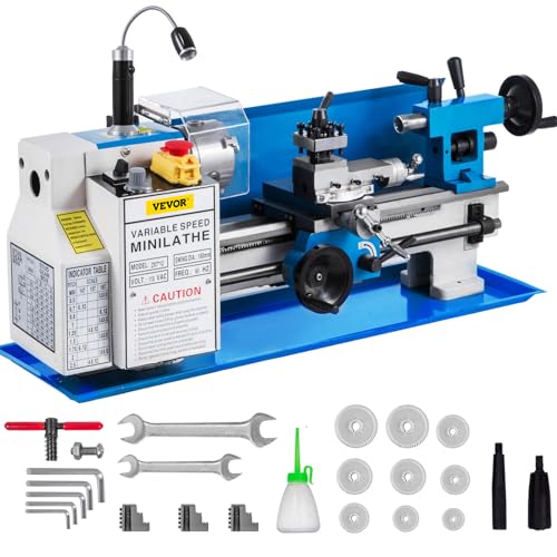VEVOR Metal Lathe 7"x12",Precision Bench Top Mini Metal Lathe 550W, Metal Lathe Variable Speed 50-2500 RPM Nylon Gear With A Movable Lamp for Precision Parts Processing