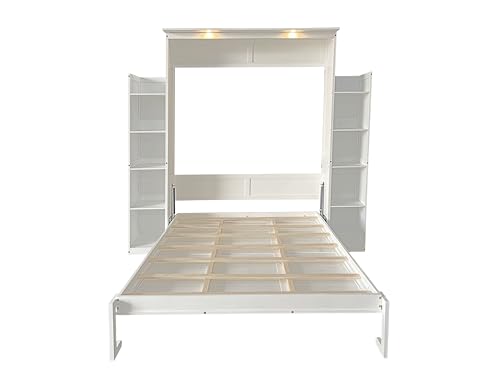 Queen Size Murphy Bed Wall Bed with 2 Side Cabinet Storage Shelf & Desk Combo,68-inch Vertical Wall Bedframe w/Can Be Folded for Bedroom Guest Room Small Space, White