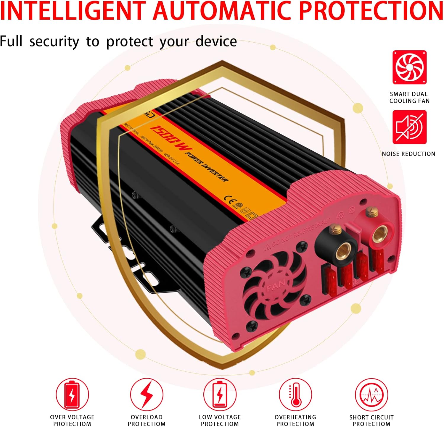1500 Watt/3000 Watt Inverter 12V to 110V Power Inverter with Dual Outlets & Dual 2.1A USB Ports DC to AC Inverter for Outdoorhome, Camping, Rv, Truck