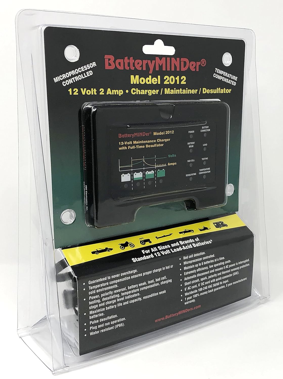 BatteryMINDer 2012: 12 Volt-2 Amp Battery Charger, Battery Maintainer, and Battery Desulfator - Designed for Cars, Trucks, Motorcycles, ATV, Boats, RV