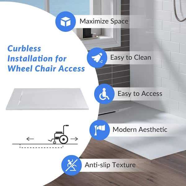 Woodbridge Alcove Zero Threshold Shower Pan Base with Left/Right Drain in White,Low Profile,Wheel Chair Access - Shop Hardware Tools Online Store