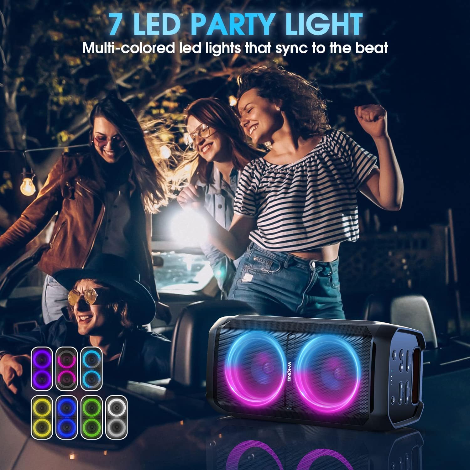 W-KING 220W Peak 100W RMS Bluetooth Speakers, IPX6 Waterproof, V5.3 Portable Party Boombox Speaker Wireless Deep Bass/115dB Loud Massive Sound,Karaoke Outdoor LED Lights/Mic & Guitar Port/Echo/USB/EQ