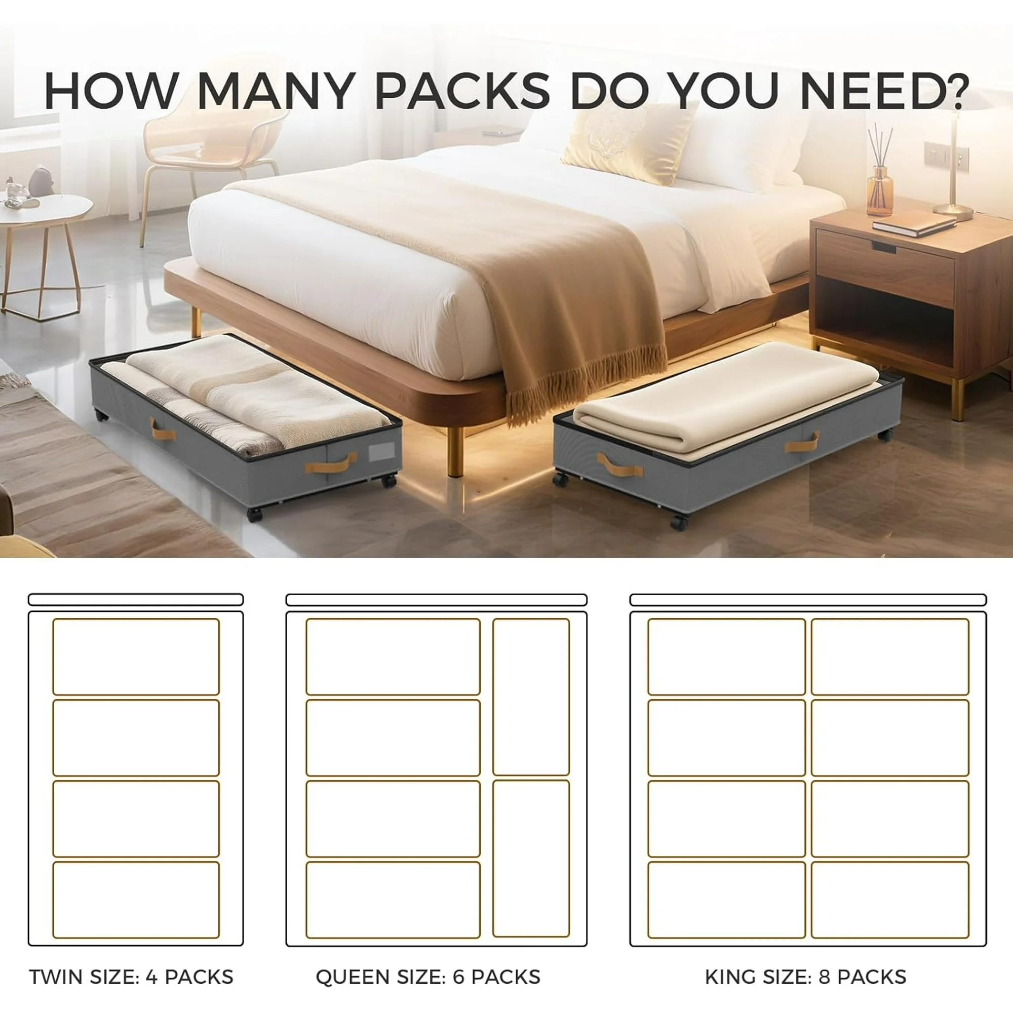 Under Bed Storage with Wheels 2-Pack, 75L XXL Under the Bed Storage Containers Large, 12 Tall Adjustable Storage for Underbed with Lids, Rolling for Shoes, Clothes, Blankets (Grey)