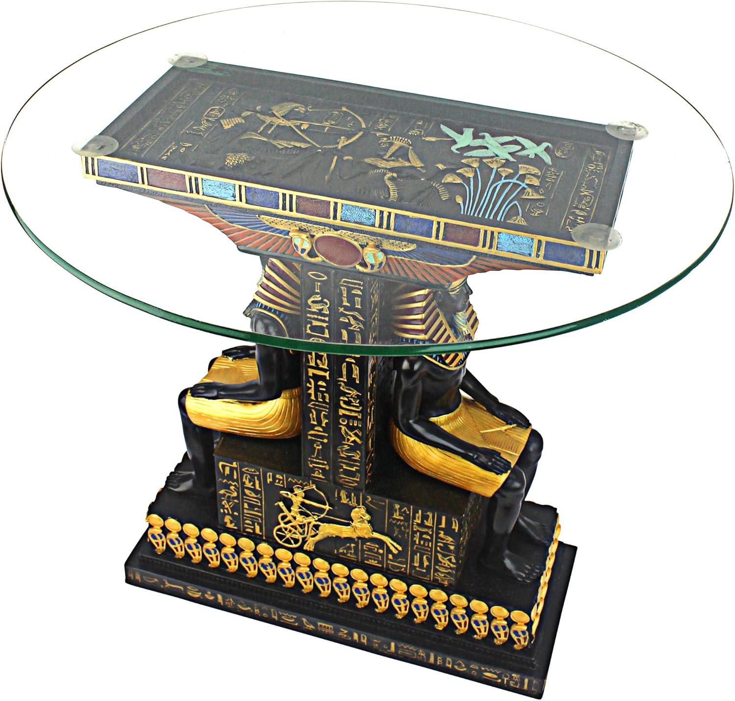 Design Toscano TUT The Egyptian Pharaoh Glass-Topped Sculptural Table, Single, Full Color