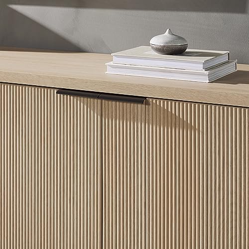 Walker Edison Scandinavian Grooved 4-Door Sideboard, 69 Inch, Black