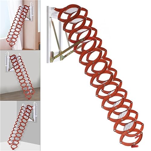 Folding Wall Mounted Ladder, 12Steps Loft Ladder Stairs Attic Pull Down Stairs Retractable Attic Ladder with Armrests Handle for Loft and Cottage Top Extension Stairs, Blue+White