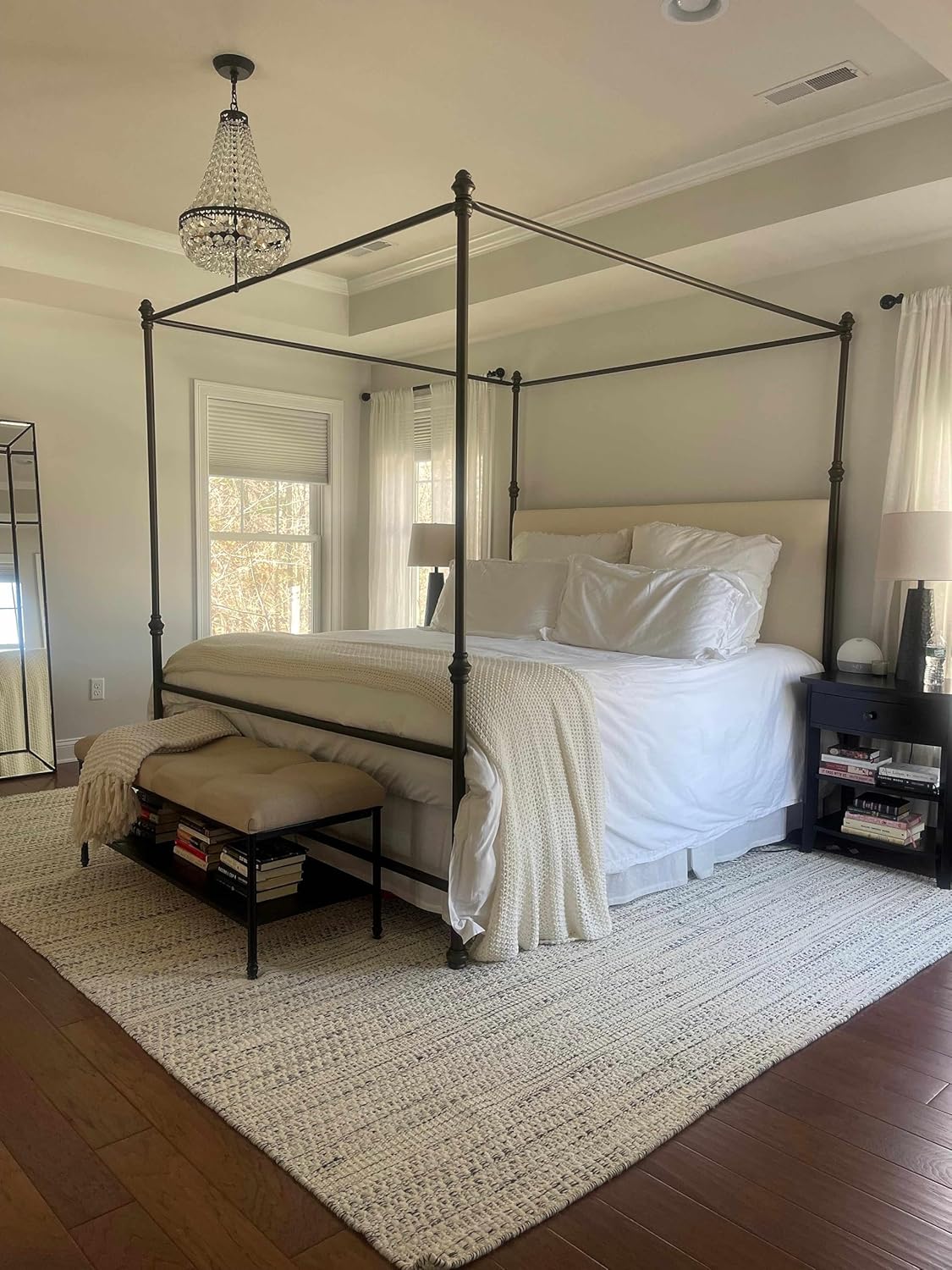 Hauteloom Williford Natural Fiber Contemporary Living Room Bedroom Large Area Rug - Moroccan Farmhouse -100% Wool - Handmade Handwoven Carpet - Bohemian No Pile - Black, Cream, Beige - 8'10" x 12'