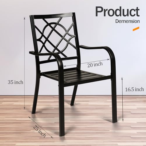 SUNCROWN 5-Piece Outdoor Wrought Iron Chairs and Table Patio Dining Furniture Set - 4 Stackable Metal Chairs, 1 Steel Slat Bistro Table for Garden Backyard Deck
