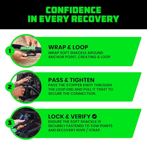 Rhino USA Synthetic Soft Shackle Rope (2-Pack) - 1/2 Inch x 22 Inch (44,050lb Min Break Strength) Offroad Soft Shackle Recovery Kit for Truck, UTV, ATV - Compatible with Jeep, Toyota, Ford & More!