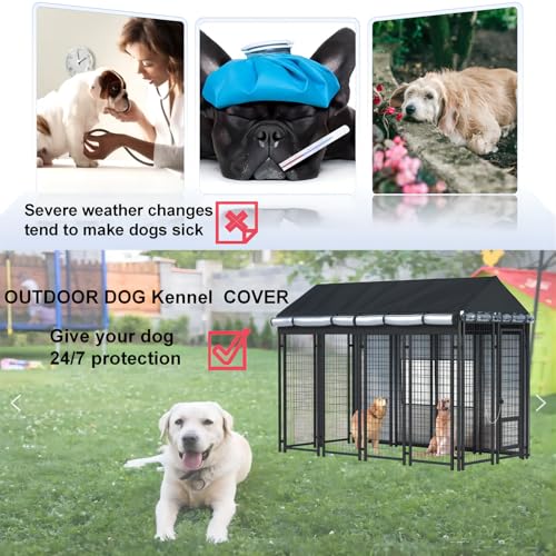 Outdoor Dog Kennel Cover - Full Coverage for 8'Dx4'Wx6'H Dog Cages, 600D Heavy Duty Waterproof Kennel Cover, Black