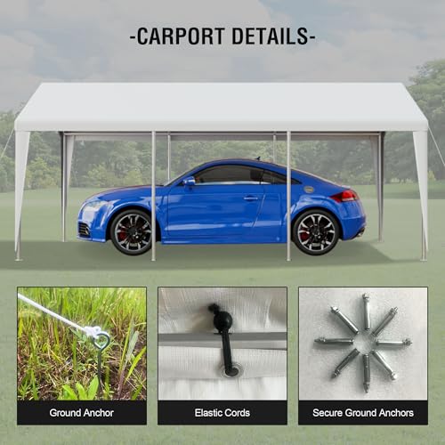 10' x 20' Carport, Heavy Duty Car Canopy Portable Garage with Removable Sidewalls and Roll-up Ventilated Doors & Windows for Car,SUV, Truck, Boat.Gray