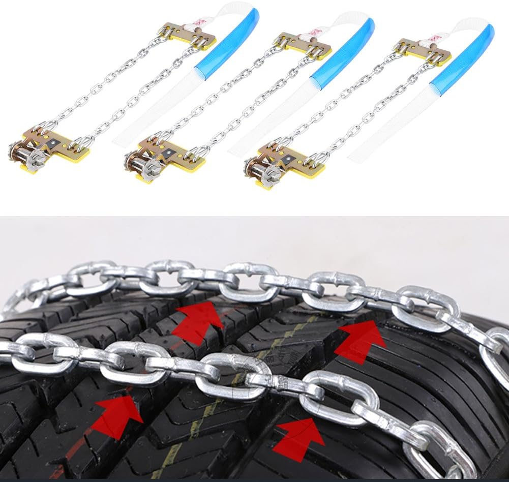 Steel Tire Chain, 3pcs Anti Skid Tire Chain Winter Security Tyre Belt Tire Chain Clips for Car Truck SUV(L)