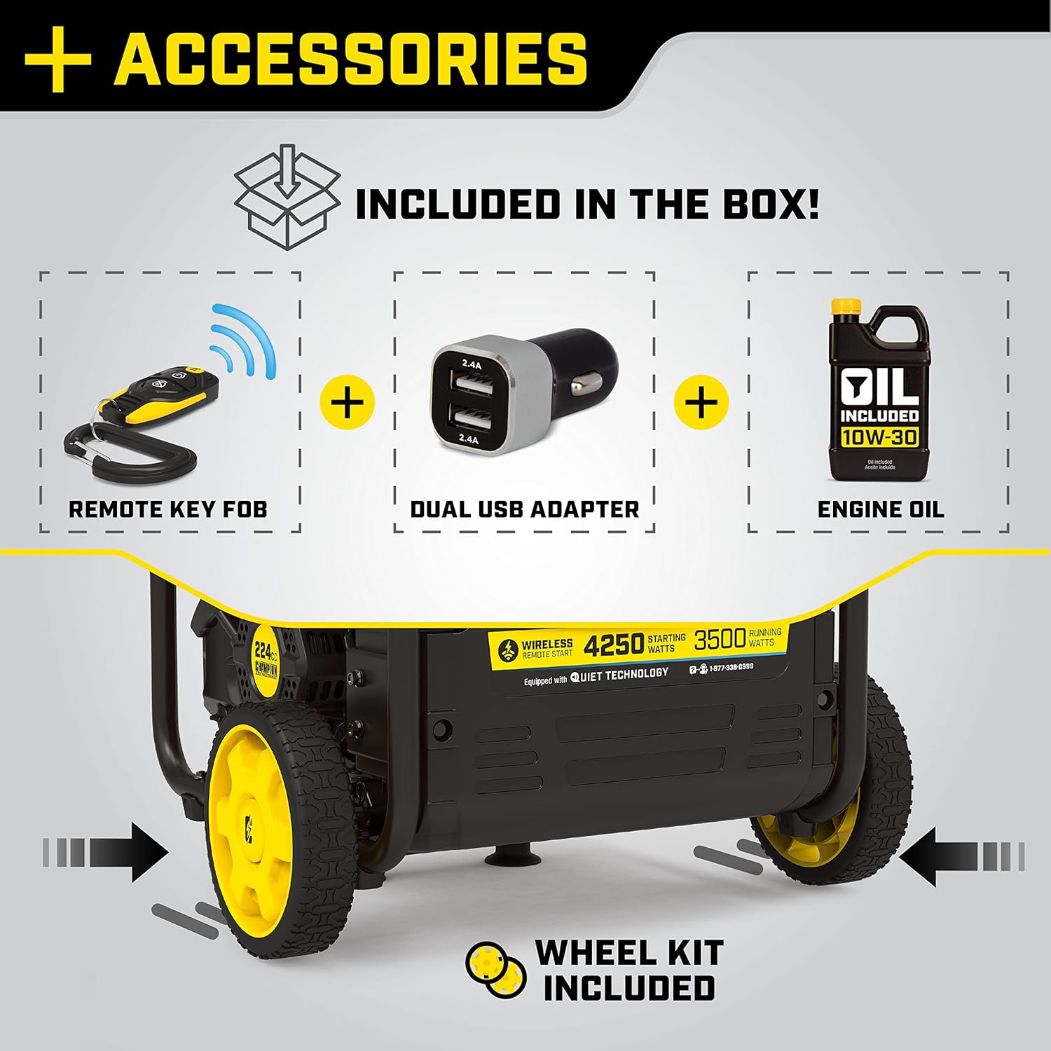 Champion Power Equipment 201185 4250-Watt Wireless Remote Start Open Frame Inverter Generator, CO Shield