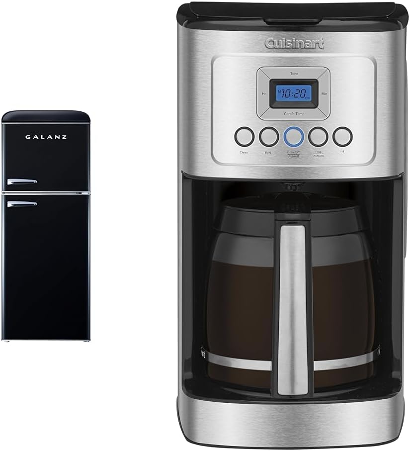 Galanz GLR46TBKER Retro Compact Refrigerator with Freezer Mini Fridge with Dual Door & Cuisinart Coffee Maker, 14-Cup Glass Carafe, Fully Automatic for Brew Strength Control & 1-4 Cup Set