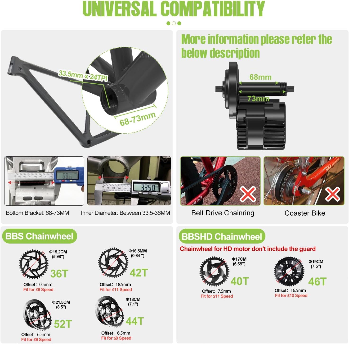 BAFANG BBS02 48V 750W Mid Drive Kits Mid Motor Ebike Conversion Kits with 42T Chainring Wheel and 800S Display(No Battery) Fit 68-73MM BB Size Bikes