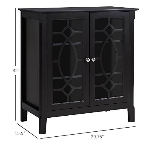 HOMCOM Sideboard Buffet Cabinet, Kitchen Storage Cabinet, Glass Door Accent Cabinet with Adjustable Shelves, White