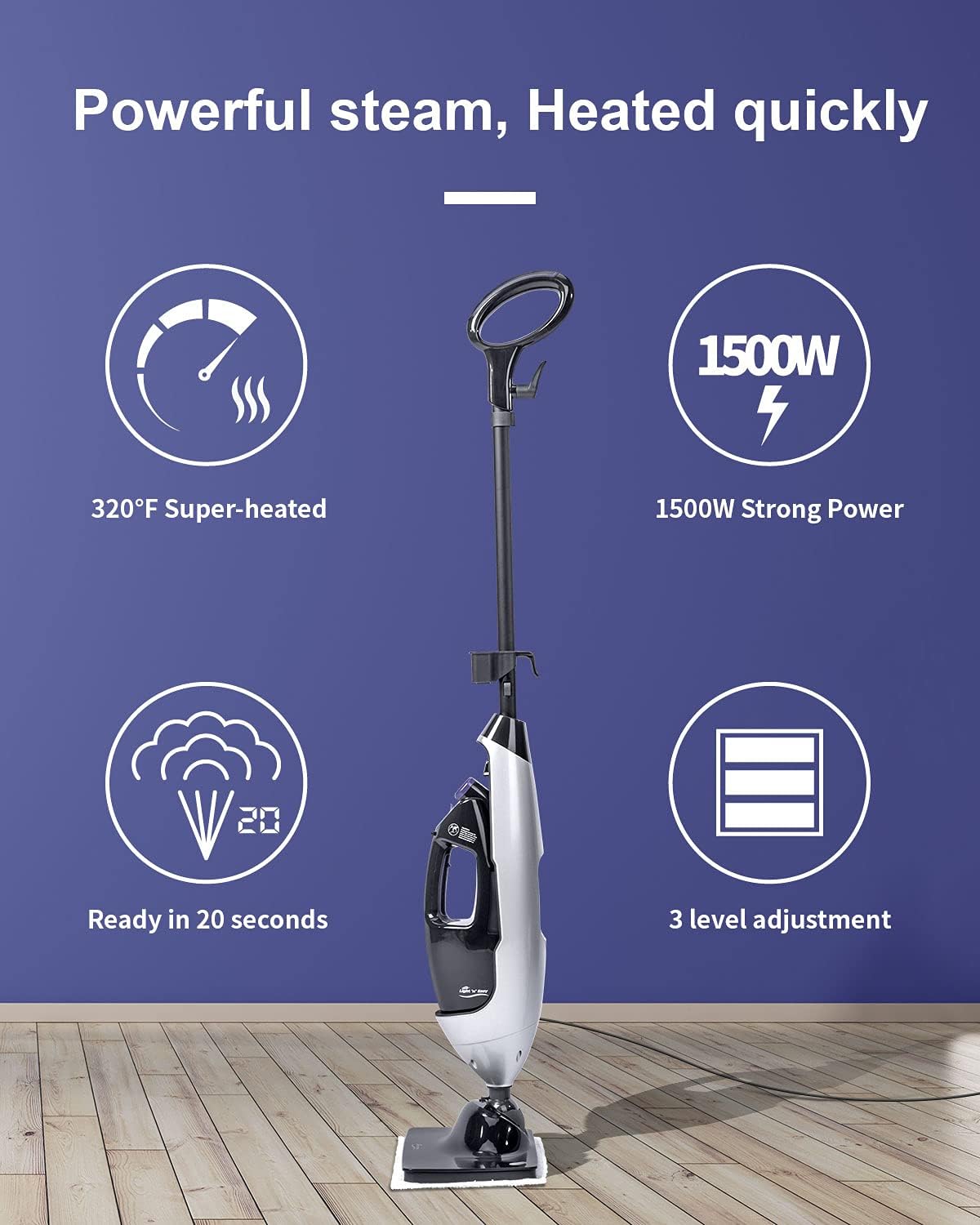 LIGHT 'N' EASY Steam Mop Cleaners 9-in-1 with Detachable Handheld Unit, Floor Steamer for Hardwood/Grout/Tile,Multi-Purpose Handheld Steam Cleaner for Indoor Use(7688ANB-2)
