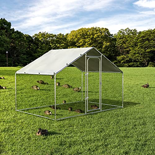 Chicken Coop Large Metal Chicken Run for Yard Walk-in Heavy Duty Chicken Pen with Waterproof and Anti-UV Cover Poultry Cage for Outdoor