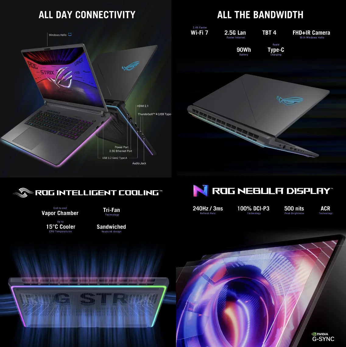 ASUS ROG Strix AI Gaming Laptop 18in 240Hz IPS WQXGA Display (Intel Ultra 9- 275HX, NVIDIA GeForce RTX 5070 8GB, 64GB DDR5, 4TB PCIe SSD, RGB KB, Thunderbolt 4, WiFi 7, Win 11 Pro) w/Premium Backpack