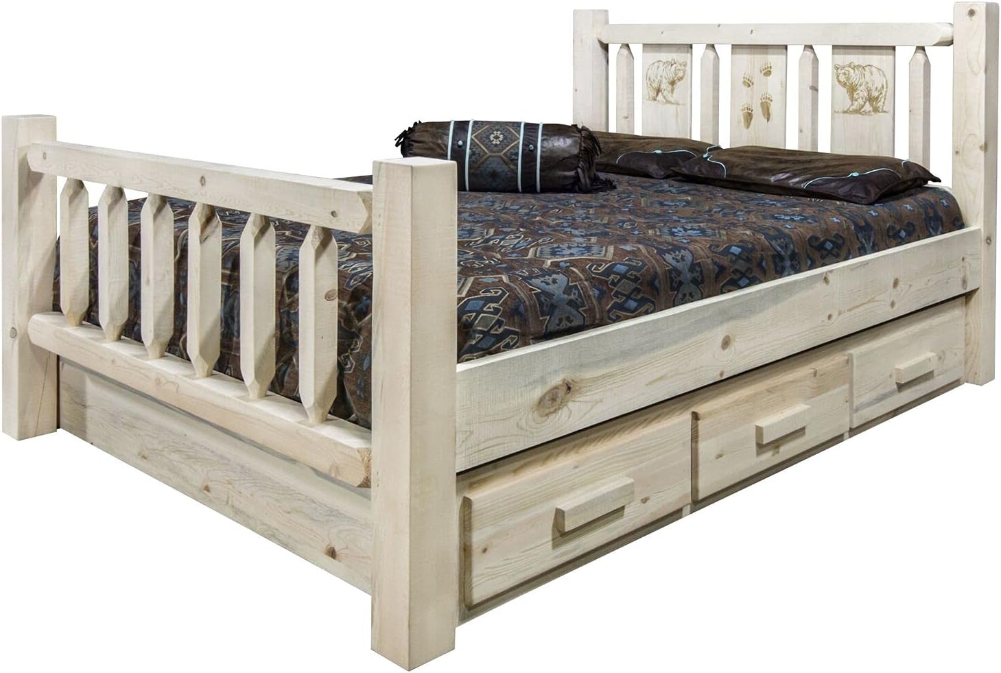 Montana Log Collection Wood Homestead Queen Storage Bed MWHCSBQLZWOLF