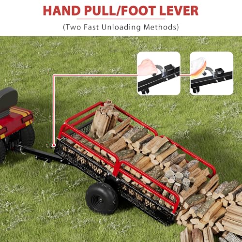 ATV Trailer Steel Dump Cart, Heavy Duty Carts with Wheels 1500lbs 15 cu. ft Capacity Utility Trailer Yard Garden Trailer W/Support feet & Removable Sides for Tractors, ATV, UTV, Lawn Mowers