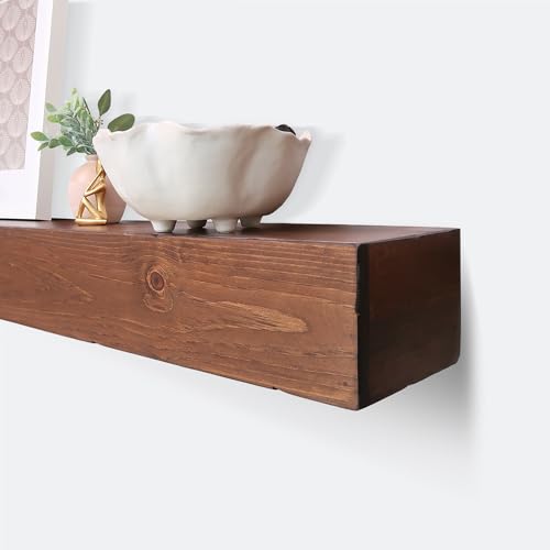Fireplace Mantel, Rustic, Shelf, Floating Mantle, Real Wood, Beam, URBANDI (Brown, 60Lx6Hx8D)