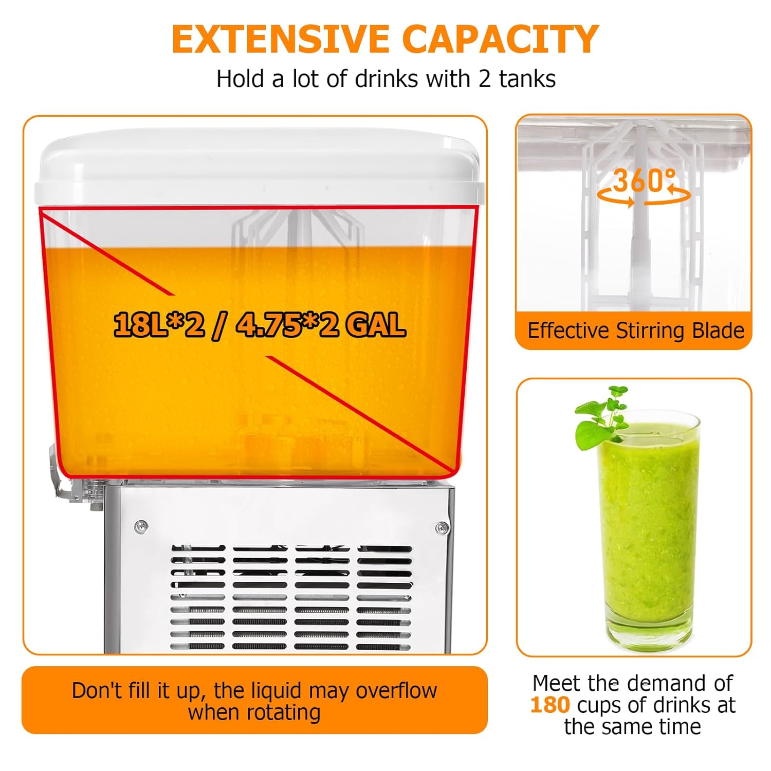 Commercial Beverage Dispenser, Garvee 2 Tanks 9.5 Gallon 36L Commercial Juice Dispenser, 18 Liter Per Tank, 280W Stainless Steel Food Grade Ice Tea Drink Dispenser with Thermostat Controlle