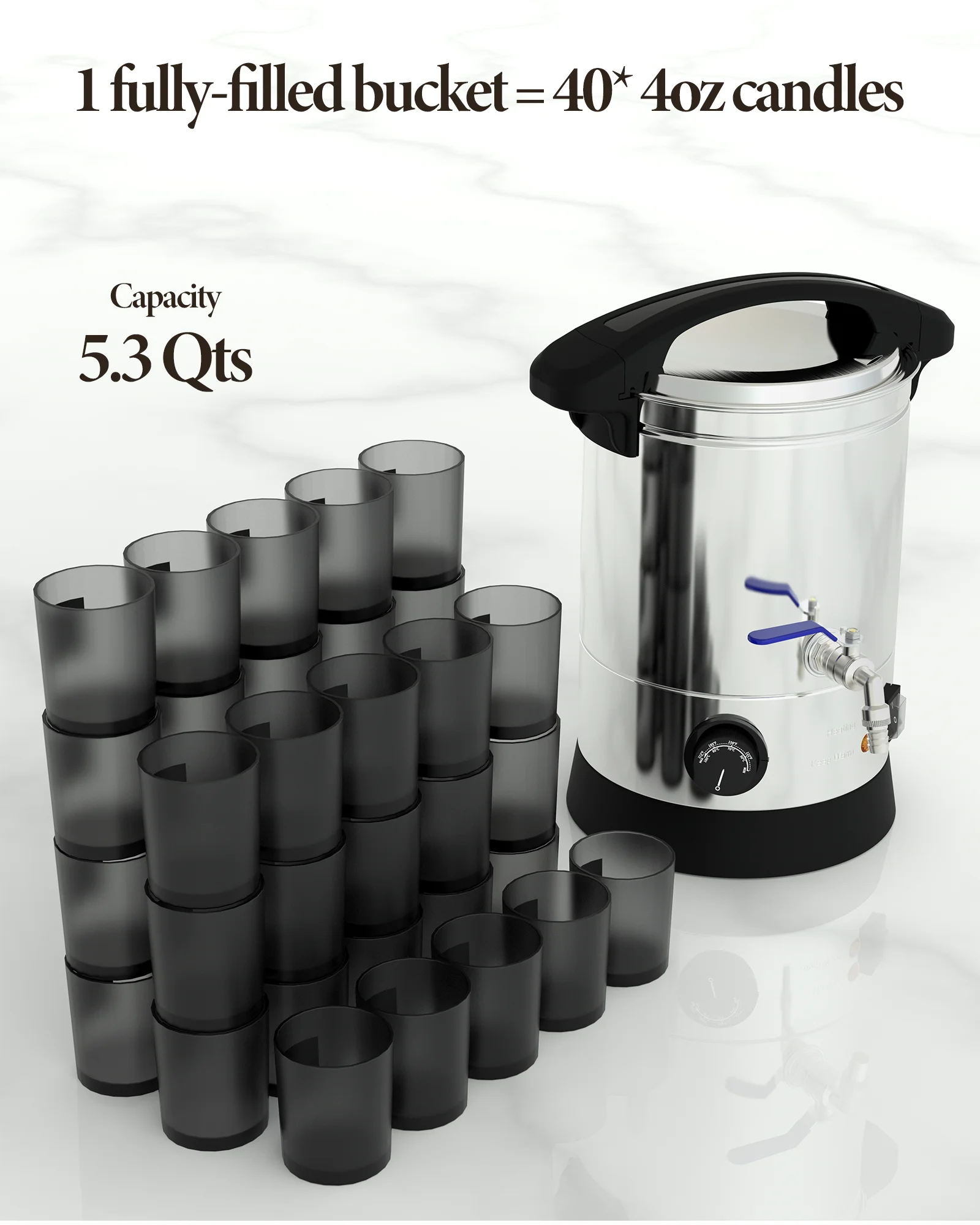 Goldensoil Wax Melter for Candle Making, [5 Qts] Electric Wax Melter, Large Electric Candle Wax Melting Pot with Temp Control and Pour Spout for Small-Scale Commercial or Home Use
