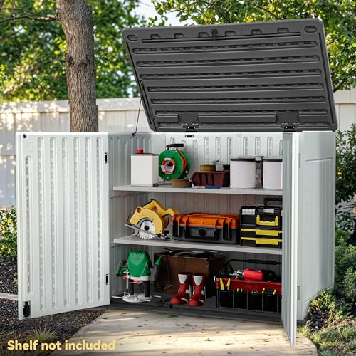 DWVO Outdoor Weather-Resistant Horizontal Storage Shed, 35 Cu Ft Capacity, Lockable and Waterproof, Suitable for Storing Garden Tools, Light Gray