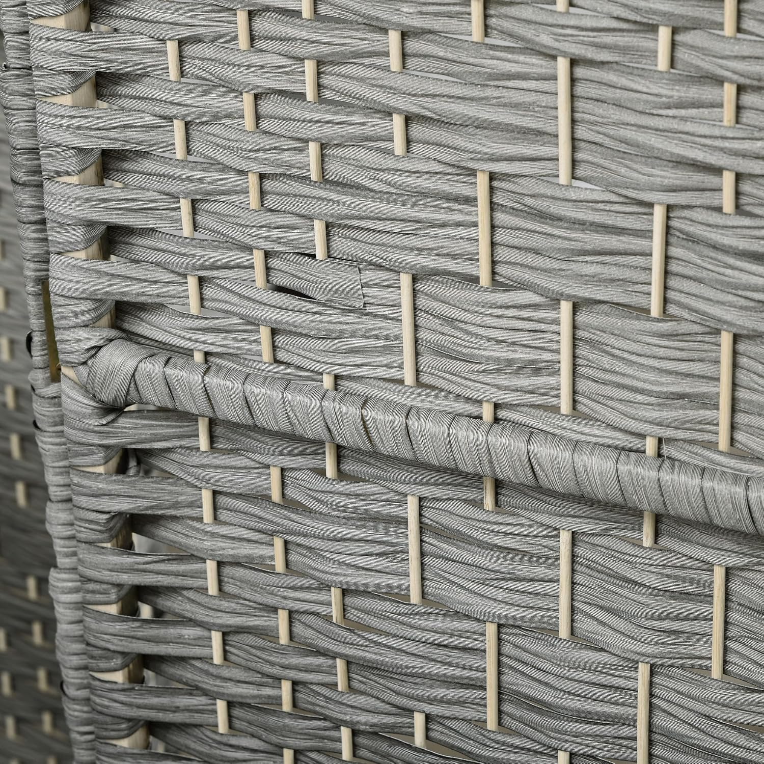 6 Panel Room Divider, 6' Tall Folding Privacy Screen, Hand-Woven Freestanding Wall Partition for Home Office, Bedroom, Mixed Gray