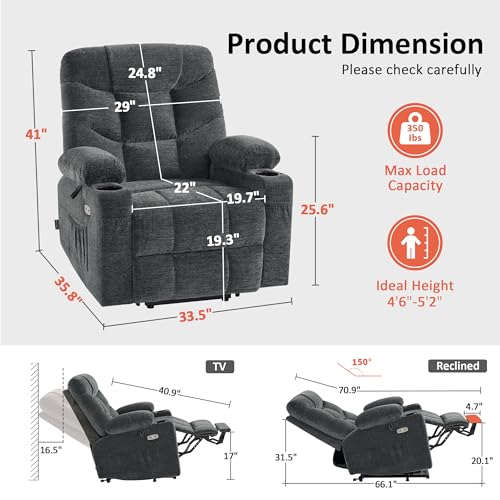 MCombo Power Lift Recliner Chair with Extended Footrest for Elderly People, Fabric 7287 (Navy Blue, Medium)