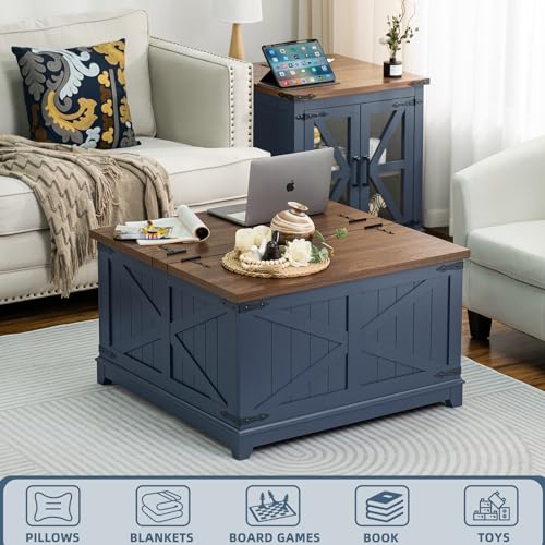 Farmhouse Coffee Table Set of 3, Furniture Set with Charging Station, Coffee Table with Hidden Storage Organizer and Nightsand 3-piece set, Country Center Table Set for Living Room,Office, Home