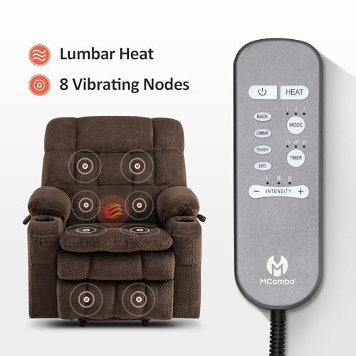MCombo Dual Motor Power Lift Recliner Chair with Massage and Heat for Elderly People, Infinite Position, USB Ports, Cup Holders, Fabric 7890 (Medium-Regular, Burgundy)