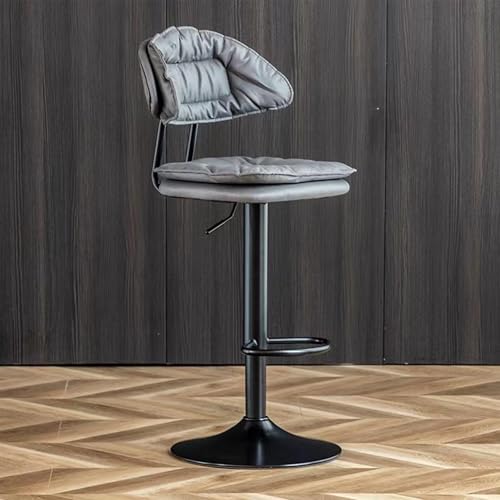 Adjustablet Swivel Bar Stools with Backrest and Armrest, Set of 2 Elevatable backrest high Legged Chair for Dining Room Home Bar Kitchen Island(Grey) (Grey/Black Painted Chassis)