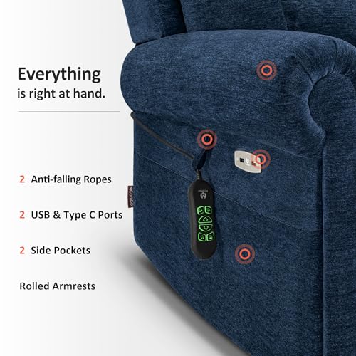 MCombo Triple Motor Power Lift Recliner Chair with Massage and Lumbar&seat Heating, Rolled Arms, Adjustable Headrest for Elderly People, Fabric 7888 (Coffee, Medium)