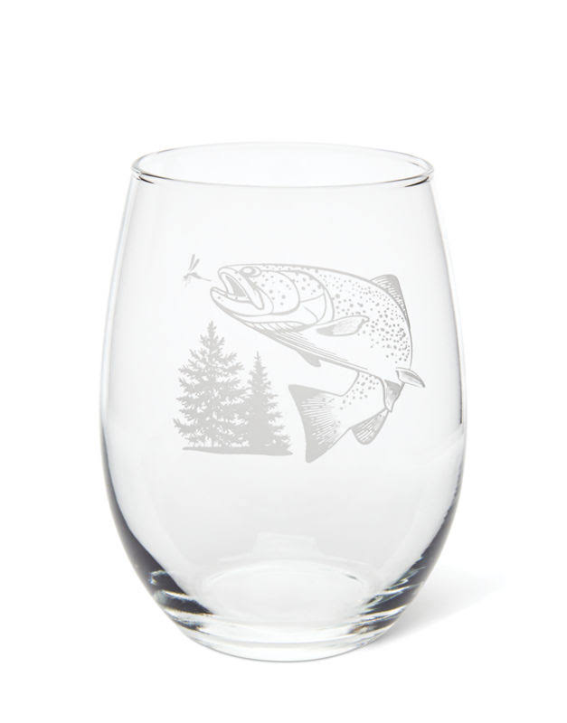 Etched Jumping Trout Glasses | Wine | Orvis