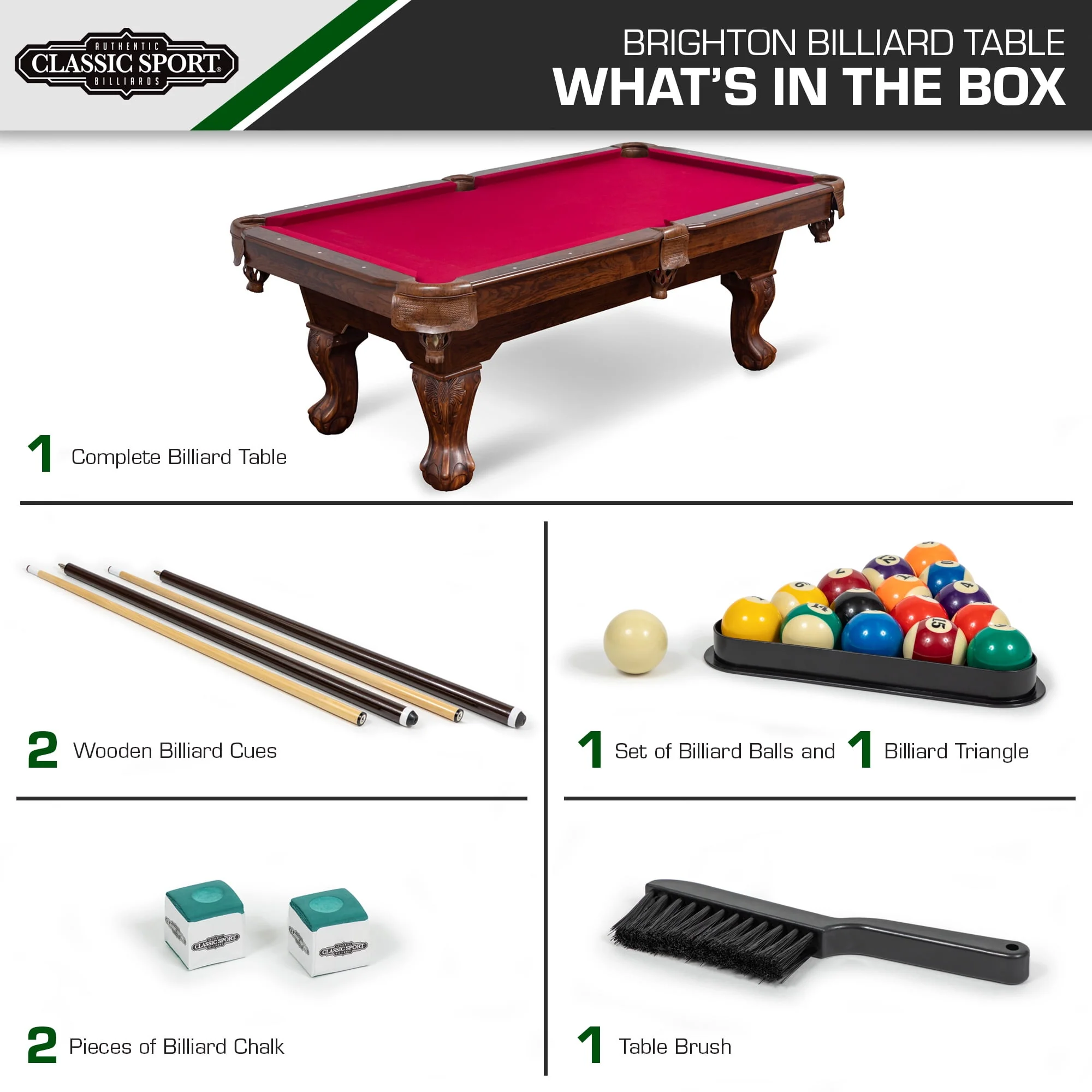 Classic Sports Brighton 87 Billiard Pool Table in Tan