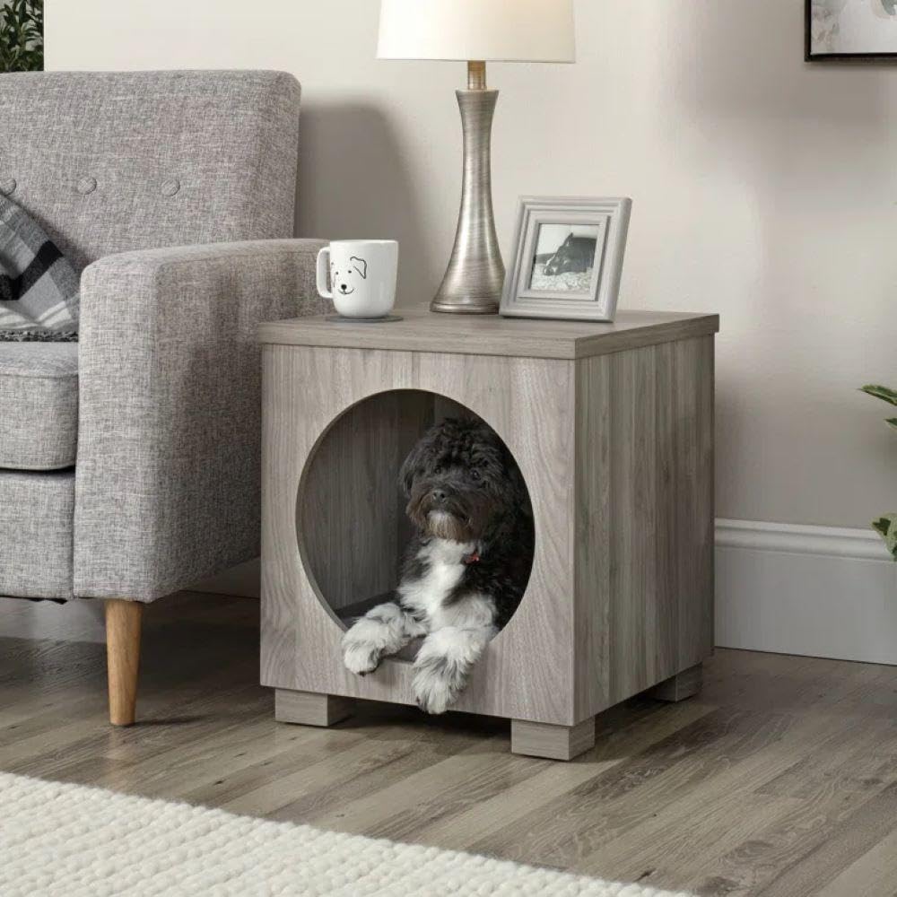 Pet Bed Side Table Combo versatil in light walnut finish pets furniture