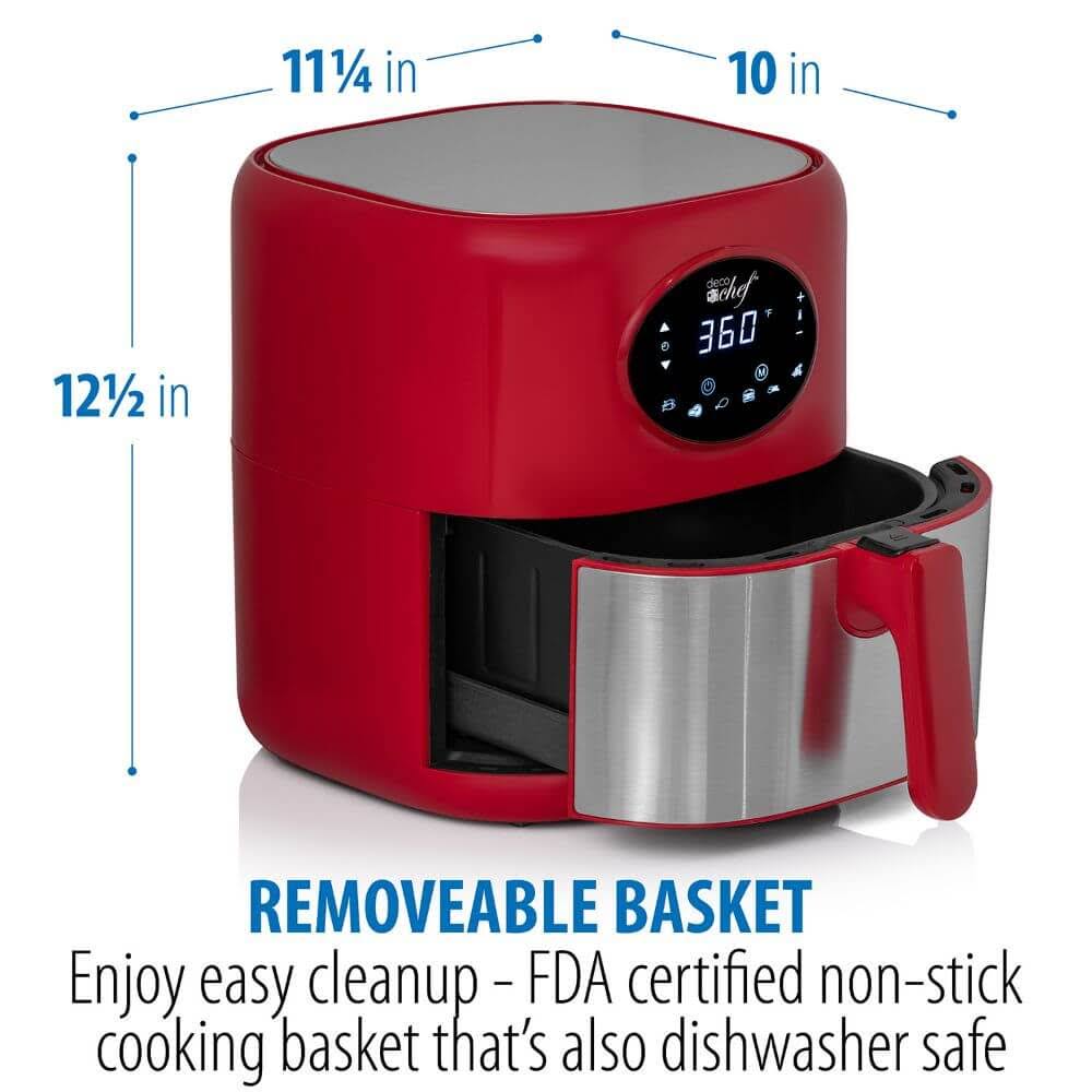 Deco Chef 3.7qt Digital Air Fryer with 6 Cooking Presets, Dishwasher Safe Basket, Red AF01RED