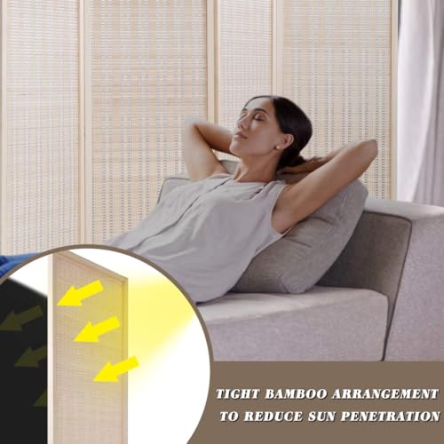 FDW Room Divider Bamboo Room Divider Wall Folding Privacy Wall Divider Wood Screen for Home Bedroom Living Room (6 Panel, Natural)