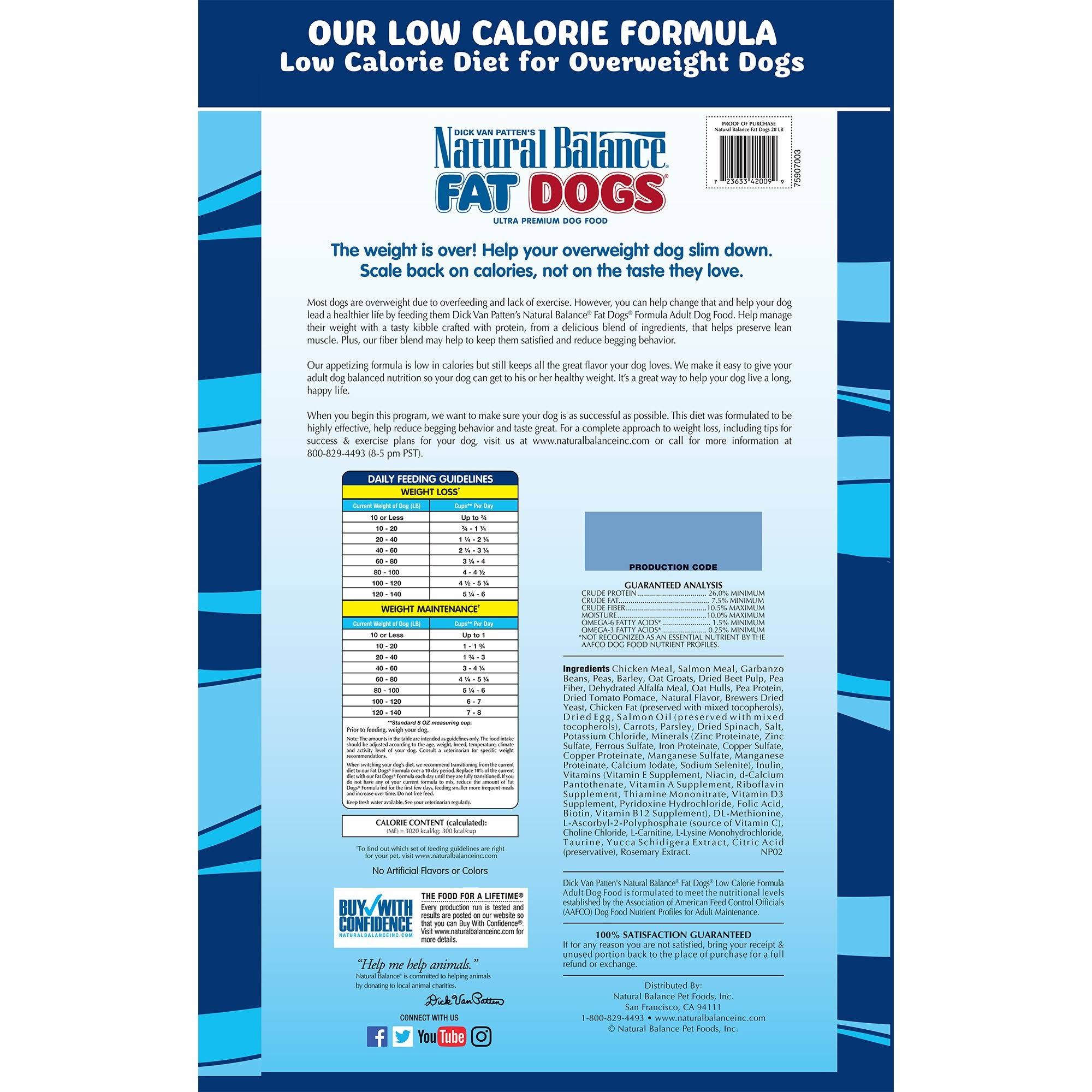 Natural Balance Fat Dogs Dog Food, Chicken Meal, Salmon Meal u0026 Barley Formula - 28 lb
