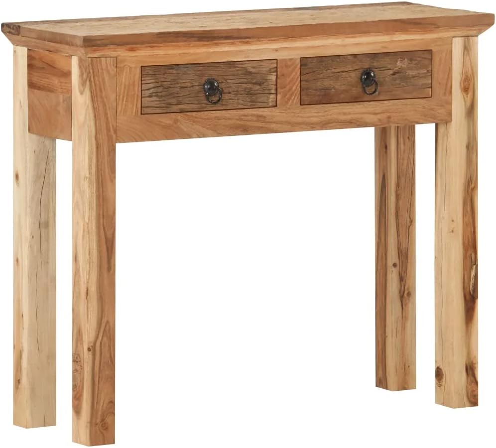 vidaXL - Rectangular Console Table Crafted with Solid Acacia Wood and Reclaimed Wood - Rustic Brown Hall Table with 2 Drawers - Farmhouse Wood Table - 35.6"x11.8"x29.5" - Unique Interior Decor