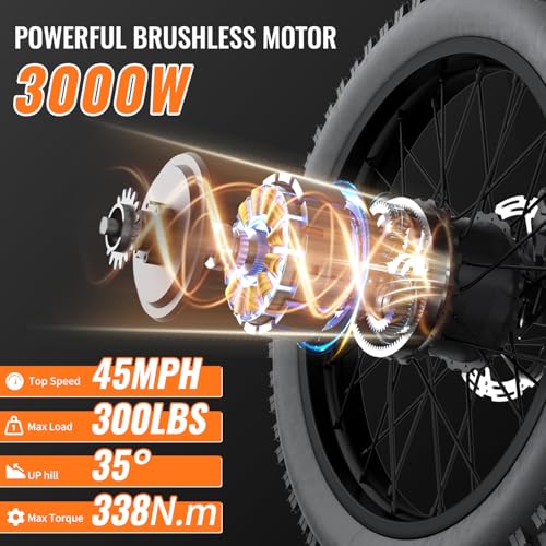 GT73 Electric Dirt Bike for Adults 2500W Electric Bike with 1747Wh(48V 18.2AH*2) Removable Batteries 37MPH/85Mile Range 25" x2" Motorcycle Tires Dual Hydraulic Brakes & Full Suspension
