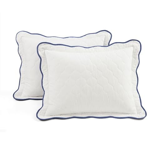 Lush Decor Coastal Chic Scallop Edge Reversible 3 Piece Quilt Set, King/Cal King, Slate Blue & White