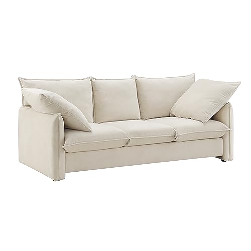Multi-Functional Velvet Loveseat Bed, 3-in-1 Convertible Sleeper Sofa with Storage and 2 Soft Pillows, for Living Room, Bedroom, Apartment, Office (Grey-002)