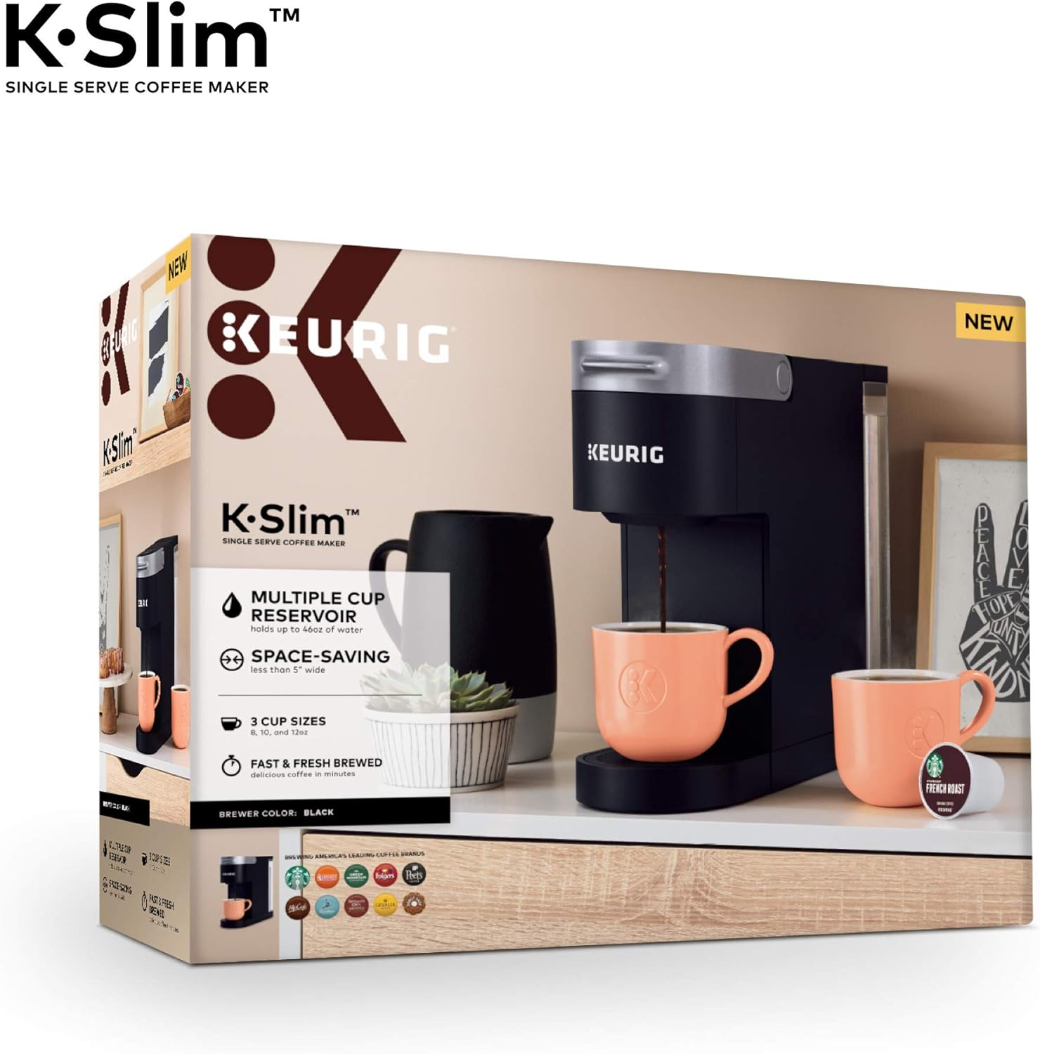 Keurig K-Slim Single Serve Coffee Maker with Folgers Black Silk Dark Roast Coffee, 72 K-Cup Pods