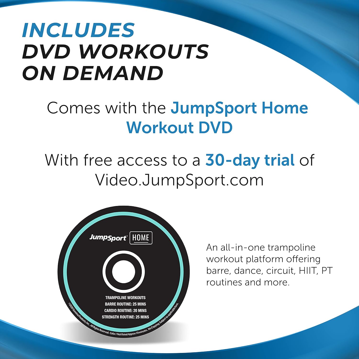 JumpSport Home 125 Fitness Trampoline - Exercise Trampoline with Handlebars - Fitness Rebounder for Home Workout - Up to 250 lbs Weight Capacity