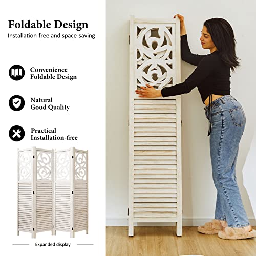 Room Divider Wood Carved Wall Divider Indoor Folding Portable Partition Screen for Home Office Garden Terrace - 6 Panel, 67 * 90inch (Dark Brown)