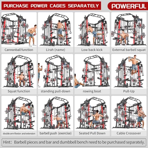 L05/07 Smith Machine，Multi-Function Squat Rack Power Cage with Cable Crossover System,with Weight Bench, Olympic Barbell Weight Set, for Home Gym